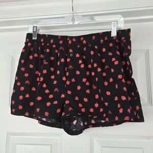 Victoria's Secret PINK Black Boxers Flannel Sleep Shorts Strawberry Print Size M